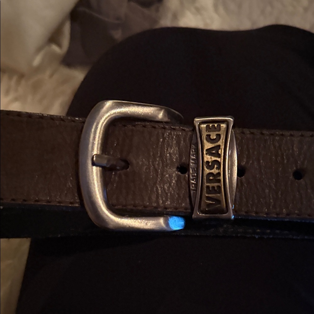 Versace Brown Leather Belt with Silver Buckle